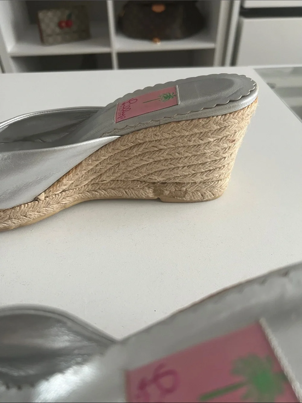 Lilly Pulitzer Metallic Silver Knot Slide Mules